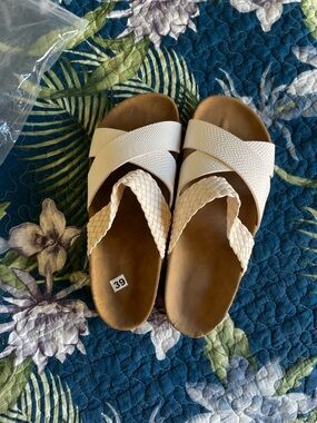 White Braided Crossover Slide Sandals